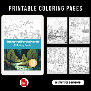 Enchanted Forest Haven Printable Coloring Pages For Kids & Adults (INSTANT DOWNLOAD)