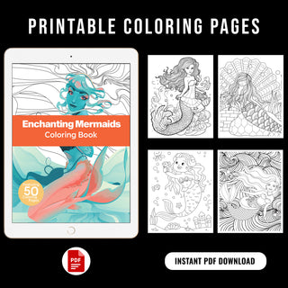 50 Enchanting Mermaid Printable Coloring Pages For Kids & Adults (INSTANT DOWNLOAD)