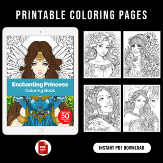 50 Enchanting Princess Printable Coloring Pages For Kids & Adults (INSTANT DOWNLOAD)