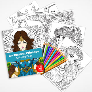 50 Enchanting Princess Printable Coloring Pages For Kids & Adults (INSTANT DOWNLOAD)