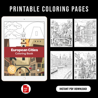 50 Stunning European City Printable Coloring Pages For Kids & Adults (INSTANT DOWNLOAD)