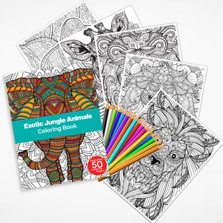 50 Exotic Jungle Animal Printable Coloring Pages For Kids & Adults (INSTANT DOWNLOAD)