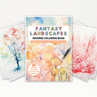 50 Fantasy Landscapes Printable Reverse Coloring Pages For Kids And Adults [INSTANT DOWNLOAD]