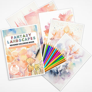 50 Fantasy Landscapes Printable Reverse Coloring Pages For Kids And Adults [INSTANT DOWNLOAD]