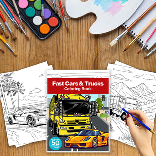 50 Fast Cars & Trucks Printable Coloring Pages For Kids & Adults (INSTANT DOWNLOAD)