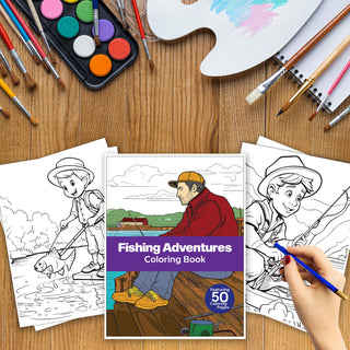 50 Fishing Adventure Printable Coloring Pages For Kids & Adults (INSTANT DOWNLOAD)