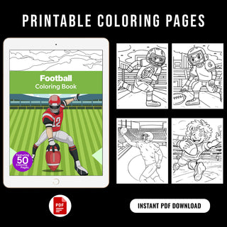 50 Football Printable Coloring Pages For Kids & Adults (INSTANT DOWNLOAD)