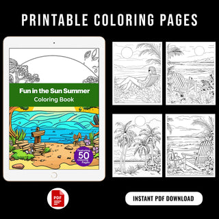 50 Fun In The Sun Printable Coloring Pages For Kids & Adults (INSTANT DOWNLOAD)