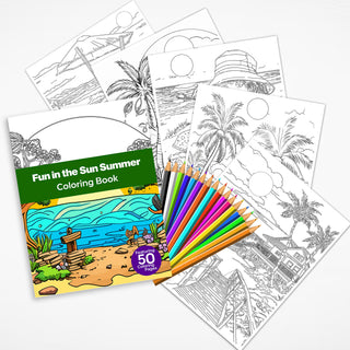 50 Fun In The Sun Printable Coloring Pages For Kids & Adults (INSTANT DOWNLOAD)