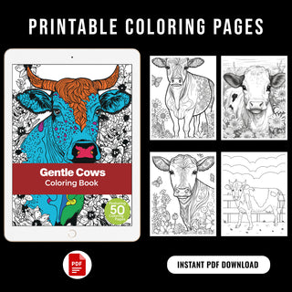 Gentle Cows Printable Coloring Pages For Kids & Adults (INSTANT DOWNLOAD)