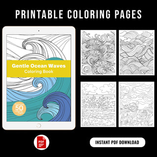 50 Gentle Ocean Wave Printable Coloring Pages For Kids & Adults (INSTANT DOWNLOAD)