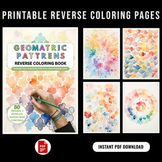 50 Geometric Patterns Printable Reverse Coloring Pages For Kids And Adults [INSTANT DOWNLOAD]