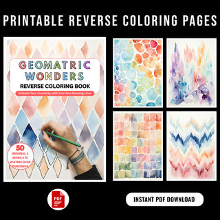 50 Geometric Wonders Printable Reverse Coloring Pages For Kids And Adults [INSTANT DOWNLOAD]