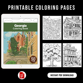 50 Georgia Printable Coloring Books For Kids And Adults (INSTANT DOWNLOAD)