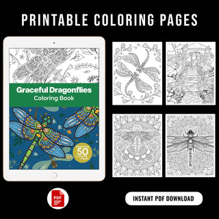 50 Graceful Dragonflies Printable Coloring Pages For Kids & Adults (INSTANT DOWNLOAD)