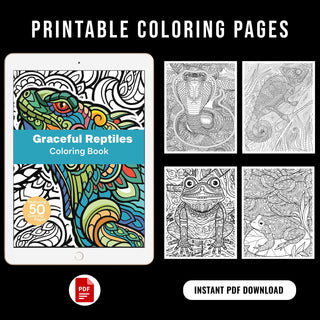 50 Graceful Reptile Printable Coloring Pages For Kids & Adults (INSTANT DOWNLOAD)