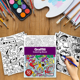 50 Vibrant Graffiti Printable Coloring Pages For Kids & Adults (INSTANT DOWNLOAD)