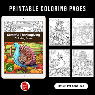 50 Grateful Thanksgiving Printable Coloring Pages For Kids & Adults (INSTANT DOWNLOAD)