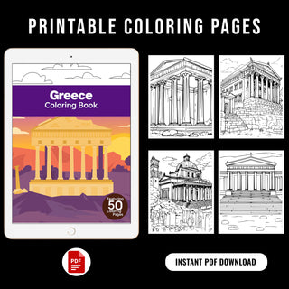 50 Beautiful Greece Printable Coloring Pages For Kids & Adults (INSTANT DOWNLOAD)