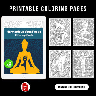 50 Harmonious Yoga Pose Printable Coloring Pages For Kids & Adults (INSTANT DOWNLOAD)