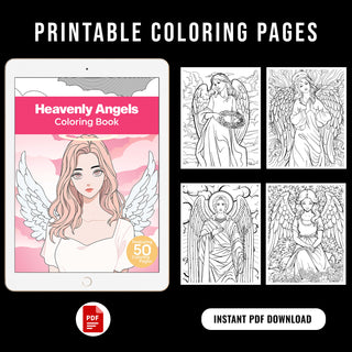 50 Heavenly Angels Printable Coloring Pages For Kids & Adults (INSTANT DOWNLOAD)