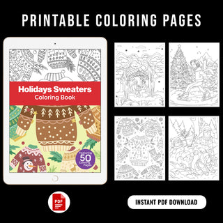 50 Holiday Sweater Printable Coloring Pages For Kids & Adults (INSTANT DOWNLOAD)