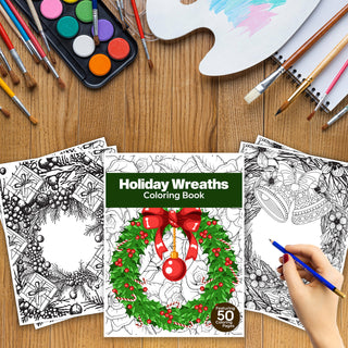 50 Holiday Wreath Printable Coloring Pages For Kids And Adults (INSTANT DOWNLOAD)