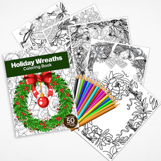 50 Holiday Wreath Printable Coloring Pages For Kids And Adults (INSTANT DOWNLOAD)