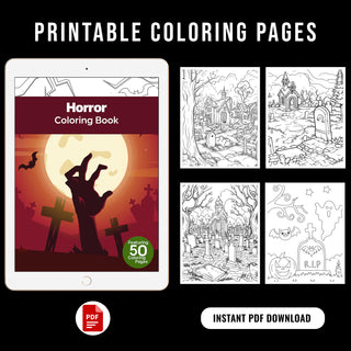 50 Spine-Chilling Horror Printable Coloring Pages For Kids & Adults (INSTANT DOWNLOAD)