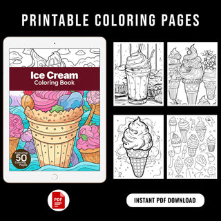 50 Sweet Treats Ice Cream Printable Coloring Pages For Kids & Adults (INSTANT DOWNLOAD)