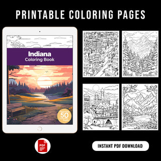 50 Vibrant Indiana Printable Coloring Pages For Kids & Adults (INSTANT DOWNLOAD)