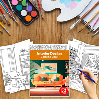 50 Stylish Interior Design Printable Coloring Pages For Kids & Adults (INSTANT DOWNLOAD)