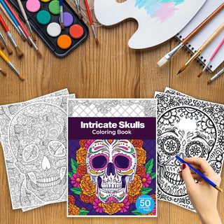 50 Intricate Skulls Printable Coloring Pages For Adults (INSTANT DOWNLOAD)