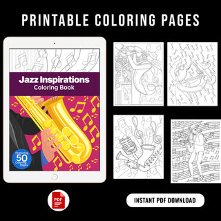 50 Jazz Inspirations Printable Coloring Pages For Kids & Adults (INSTANT DOWNLOAD)