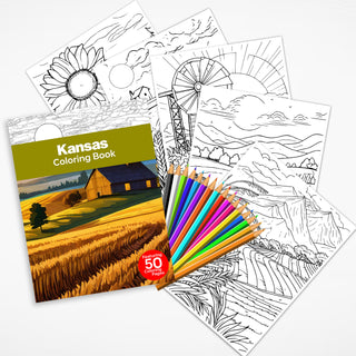 50 Vibrant Kansas Printable Coloring Pages For Kids & Adults (INSTANT DOWNLOAD)