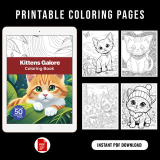50 Kittens Galore Printable Coloring Pages For Kids & Adults (INSTANT DOWNLOAD)
