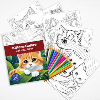 50 Kittens Galore Printable Coloring Pages For Kids & Adults (INSTANT DOWNLOAD)