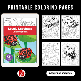 50 Lovely Ladybug Printable Coloring Pages For Kids & Adults (INSTANT DOWNLOAD)