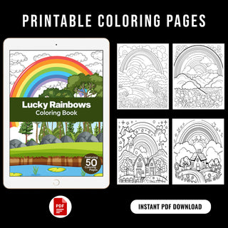 50 Lucky Rainbow Printable Coloring Pages For Kids & Adults (INSTANT DOWNLOAD)