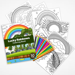 50 Lucky Rainbow Printable Coloring Pages For Kids & Adults (INSTANT DOWNLOAD)