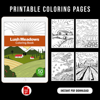 50 Lush Meadows Printable Coloring Pages For Kids & Adults (INSTANT DOWNLOAD)