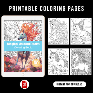 50 Magical Unicorn Realm Printable Coloring Pages For Kids & Adults (INSTANT DOWNLOAD))