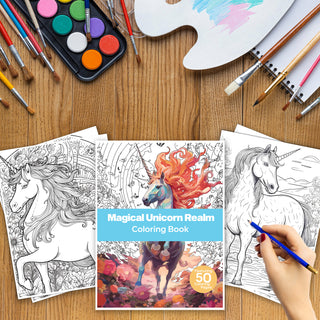 50 Magical Unicorn Realm Printable Coloring Pages For Kids & Adults (INSTANT DOWNLOAD))