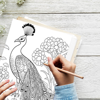 50 Magnificent Peacocks Printable Coloring Pages For Kids & Adults (INSTANT DOWNLOAD)