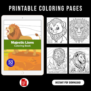 Majestic Lion Printable Coloring Pages For Kids & Adults (INSTANT DOWNLOAD)