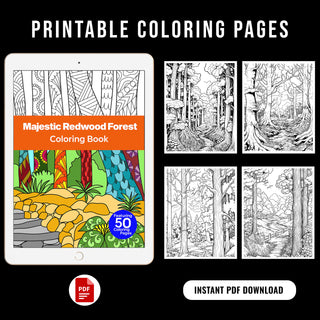 50 Majestic Redwood Forest Printable Coloring Pages For Kids & Adults (INSTANT DOWNLOAD)