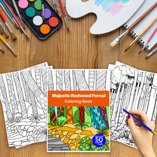 50 Majestic Redwood Forest Printable Coloring Pages For Kids & Adults (INSTANT DOWNLOAD)