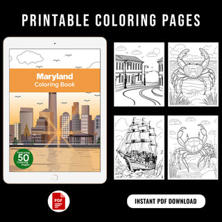 50 Vibrant Maryland Printable Coloring Pages For Kids & Adults (INSTANT DOWNLOAD)