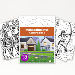 50 Vibrant Massachusetts Printable Coloring Book For Kids & Adults (INSTANT DOWNLOAD)