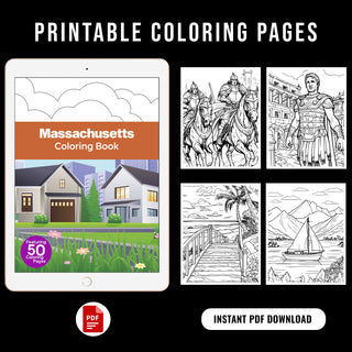 50 Vibrant Massachusetts Printable Coloring Book For Kids & Adults (INSTANT DOWNLOAD)